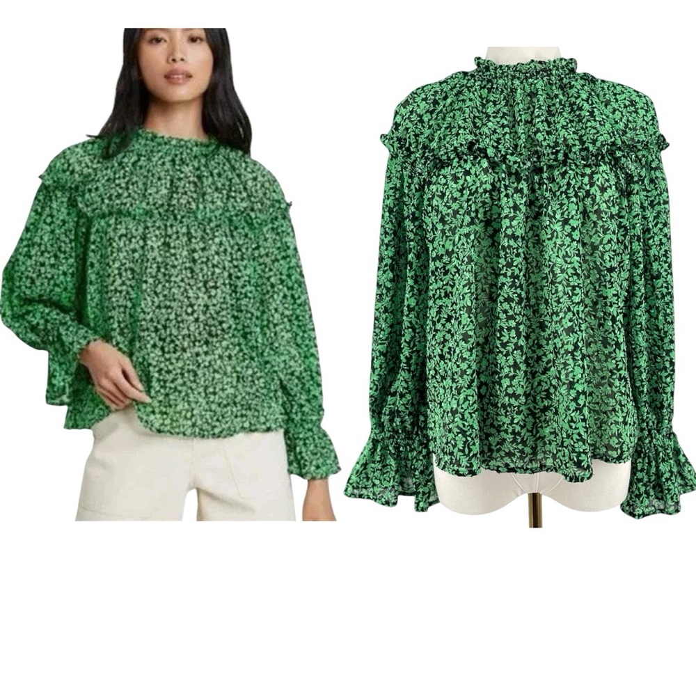 Who What Wear Women's Blouse Size XS Balloon Long Sleeve Botanical Floral Print